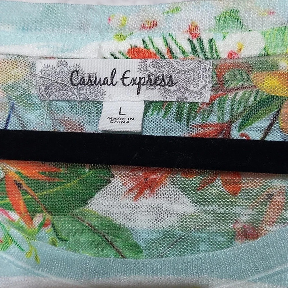 Flamingo Tropical Summer Shirt Casual Express L Sequin Embellished Never worn - Picture 2 of 7
